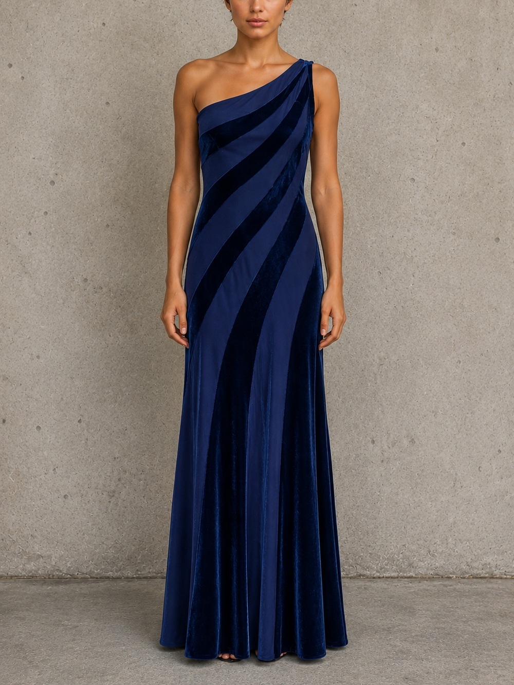 Cache NWT Vintage Navy Velvet One Shoulder Gown Y2K 90s Formal Maxi Dress Sz 0
